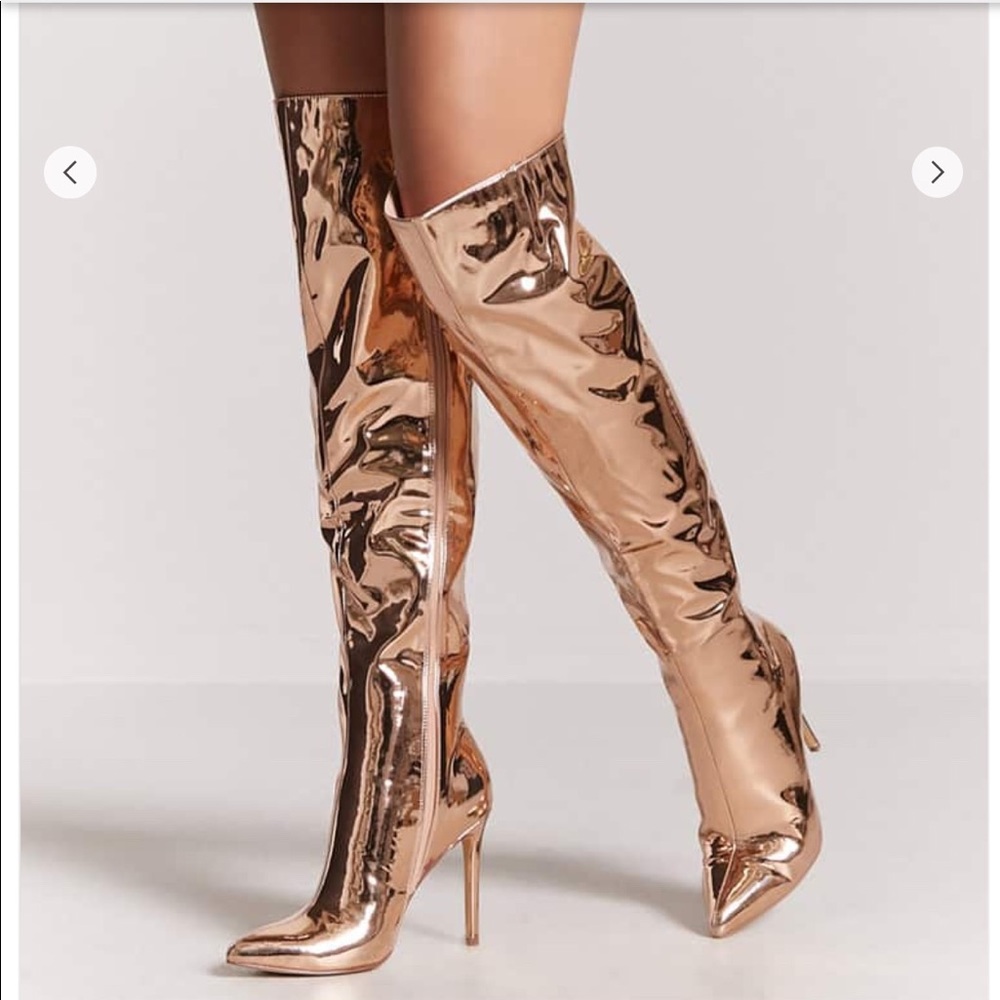 Metallic over the knee boots Rose Gold